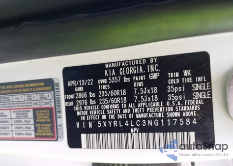 2022 Kia Sorento S from USA, damaged, VIN 5XYRL4LC3NG117584